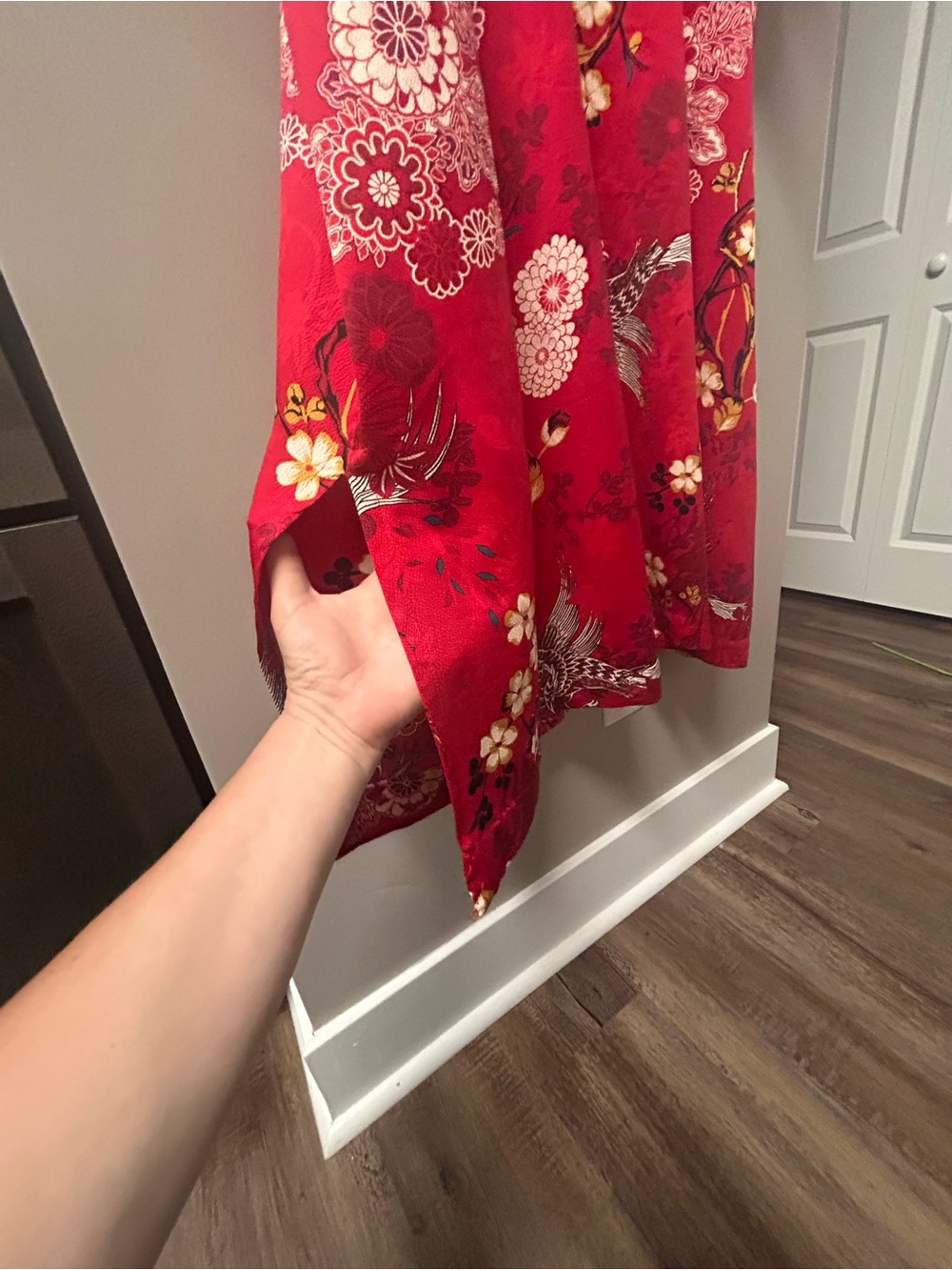Natori Floral Half Zip Caftan Red 2X - Picture 11 of 15